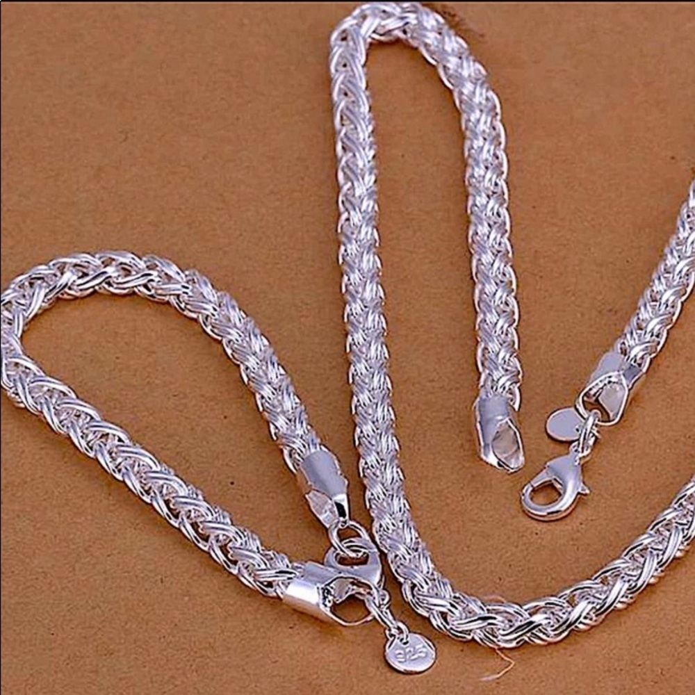 STERLING SILVER BRAIDED MATCHING NECKLACE BRACELET SET